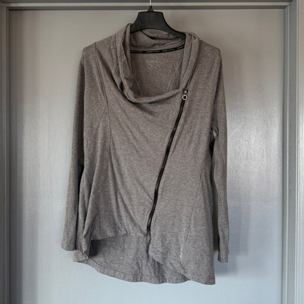Calvin Klein Performance Gray Asymetrical Front Zip Long Sleeved Women's Top XL
